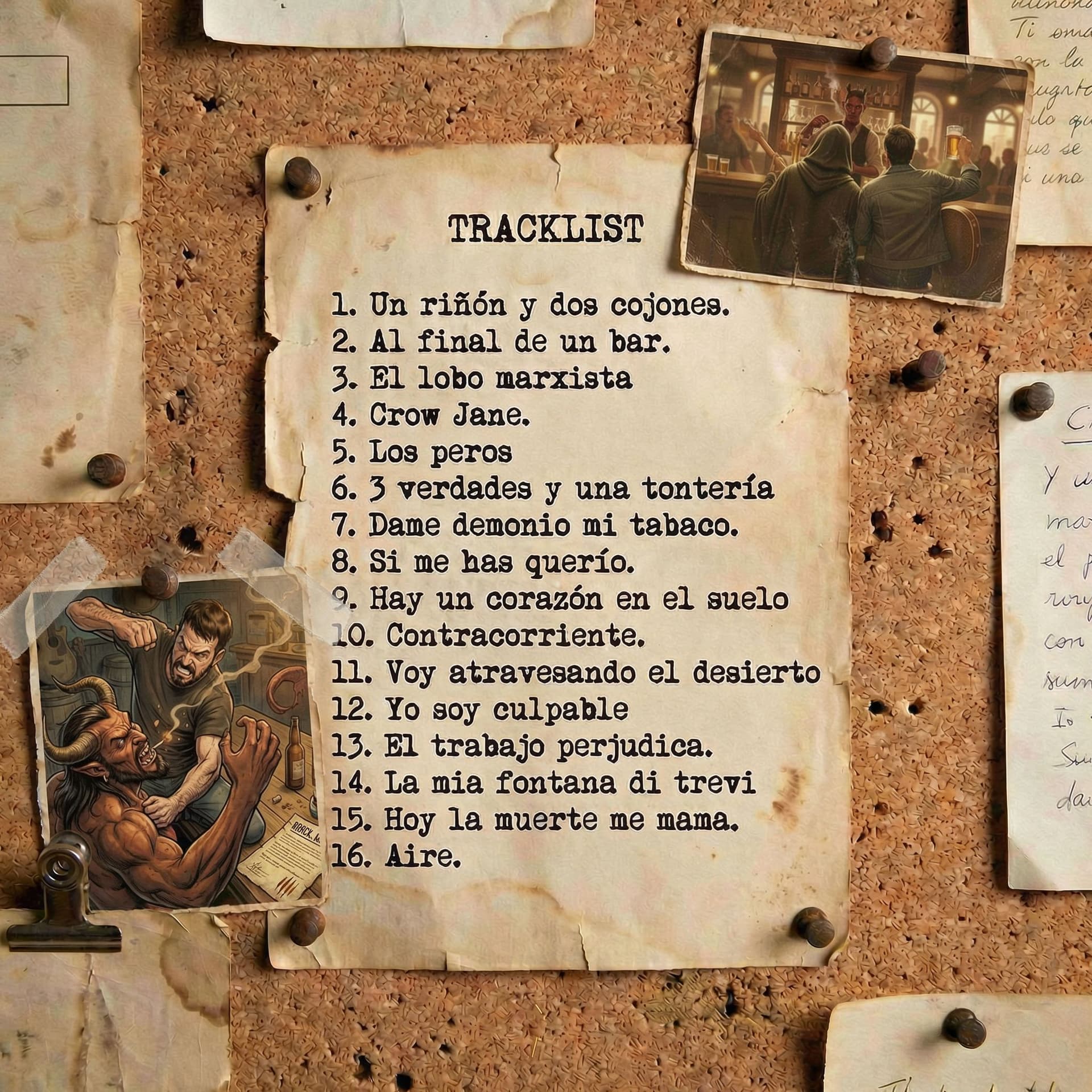 AI generated: Haz que la imagen inferior izquierda esté pegada con celo y el papel de abajo con una chincheta y no...