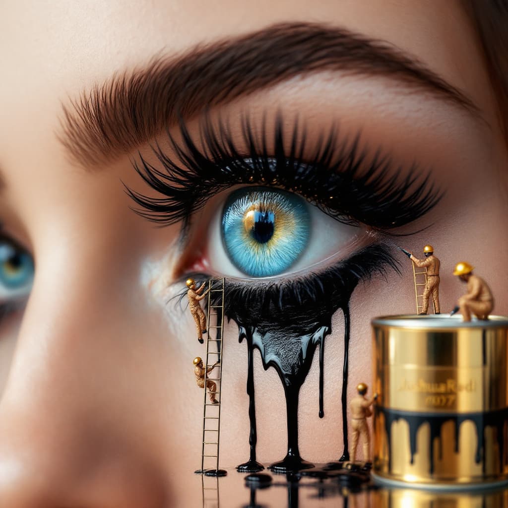 AI generated: A hyperrealistic close-up shot of a model woman's eye, with an ocean-blue iris reflecting a forest o...