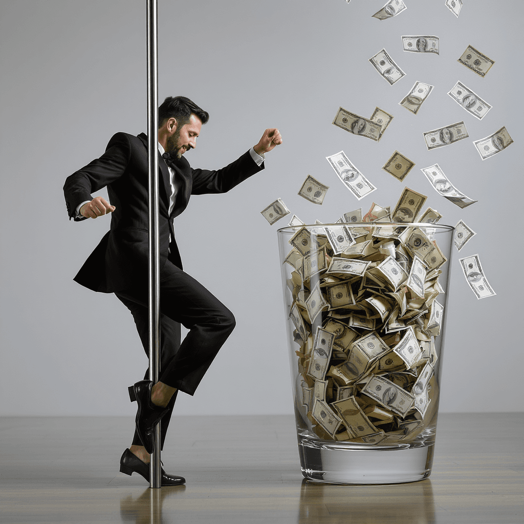 AI generated: Dancing ing on the pole and money thrown at her in a glass