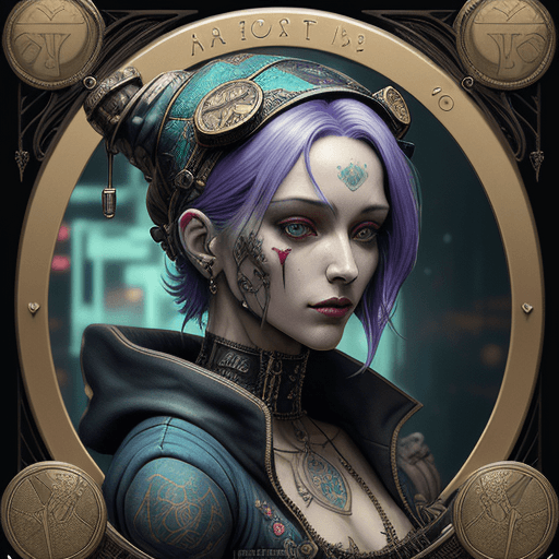 AI generated: Tarot card with intricate detailed frame around the outside |portrait of cyberpunk head with jester ...