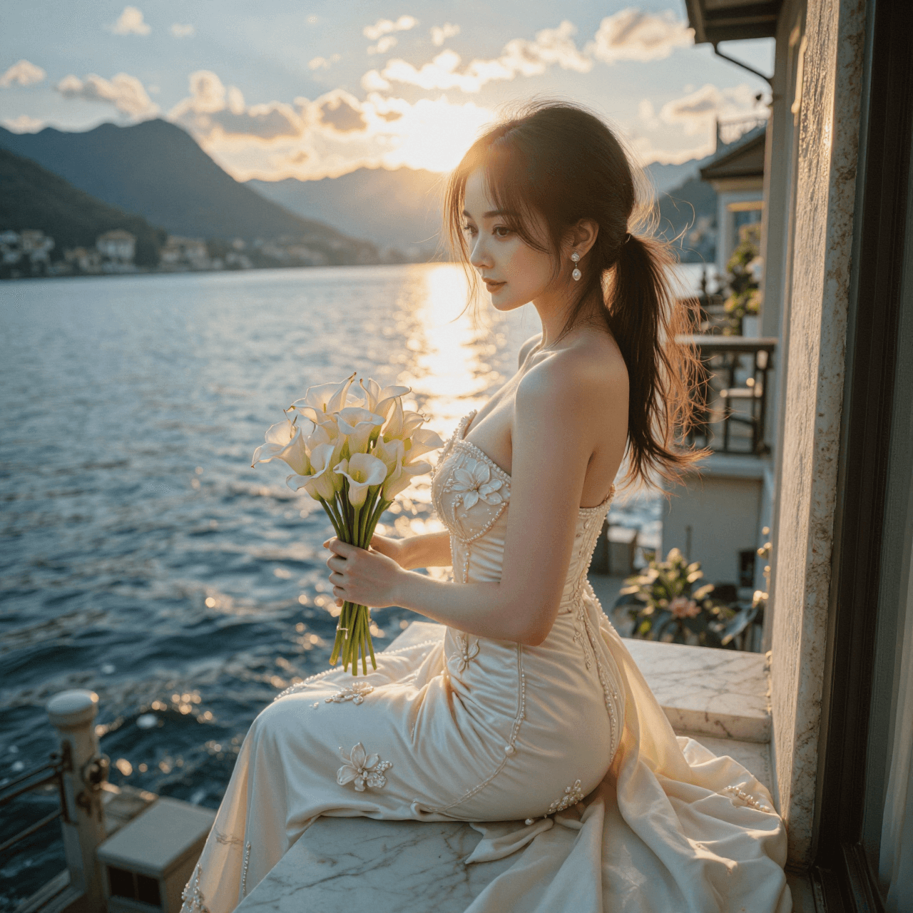 AI generated: Lake Como Balcony (Serene & Bird's-Eye)
a. Shooting Angle & Pose: High-angle bird's-eye view looking...