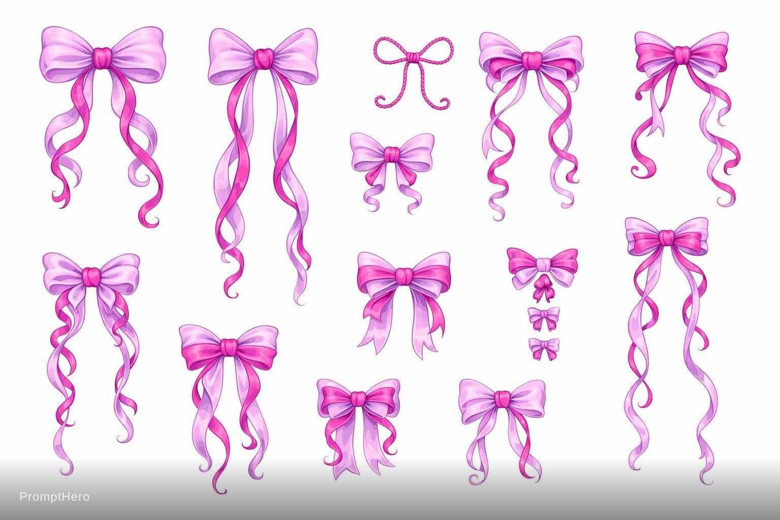 AI generated: Premium coquette bows clipart, 10 unique designs, thin detailed linework + soft fills using exactly ...