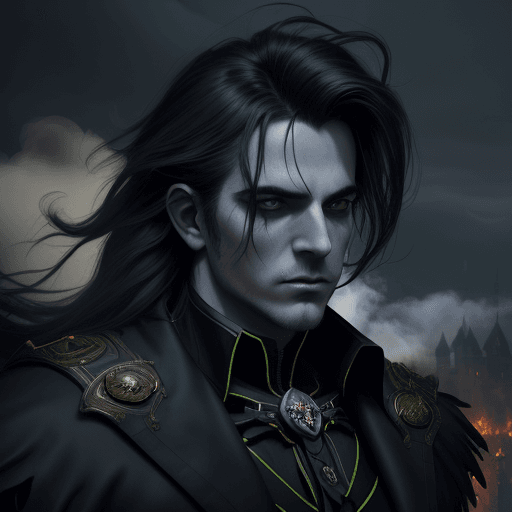 AI generated: (character of video game 1:3)::2 royal, darkness, short windblown hair , Magic the gathering, vibran...