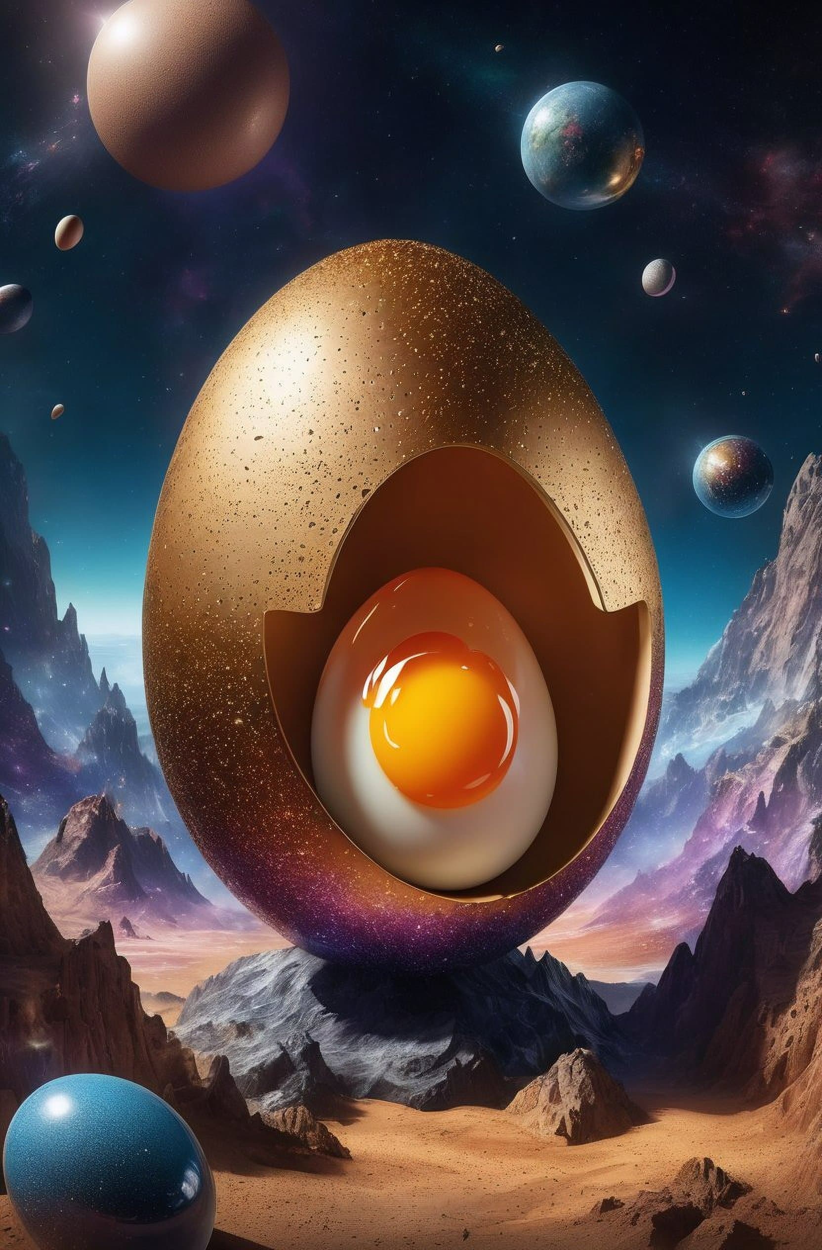AI generated: (the universe as an egg being cracked, colorful:1.3), hyper detailed, dramatic lighting, cgsociety, ...