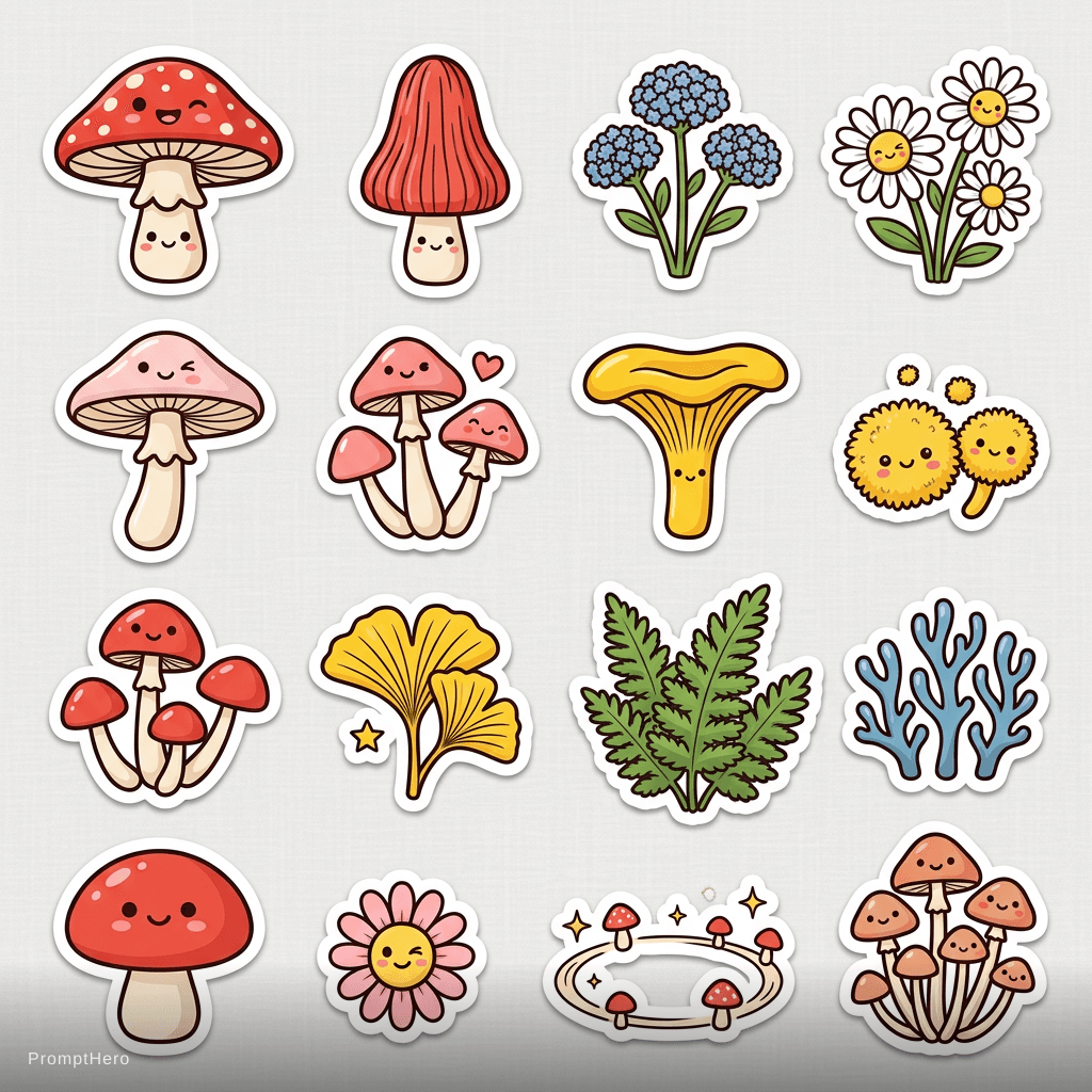AI generated: mushroom species stickers