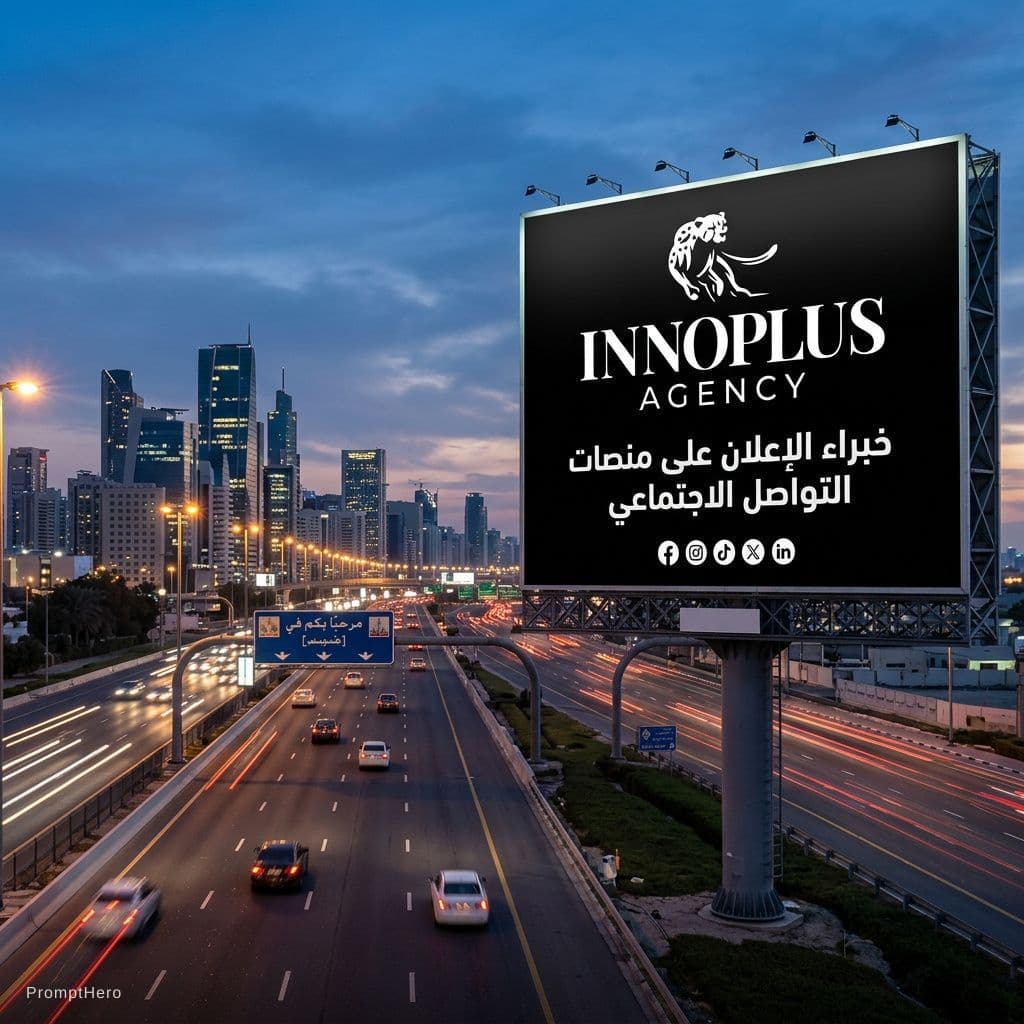 AI generated: اريد هاذا الشعار في واجهة اعلانية كبيرة في مدخل مدينة و الشعار لشركة مختصة في الاعلانات على منصات ال...