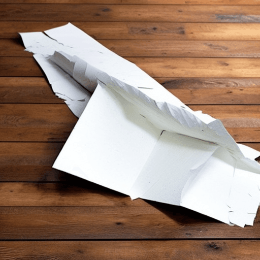 AI generated: crushed white paper in a corner.
wooden floor.
wooden kick boards.

