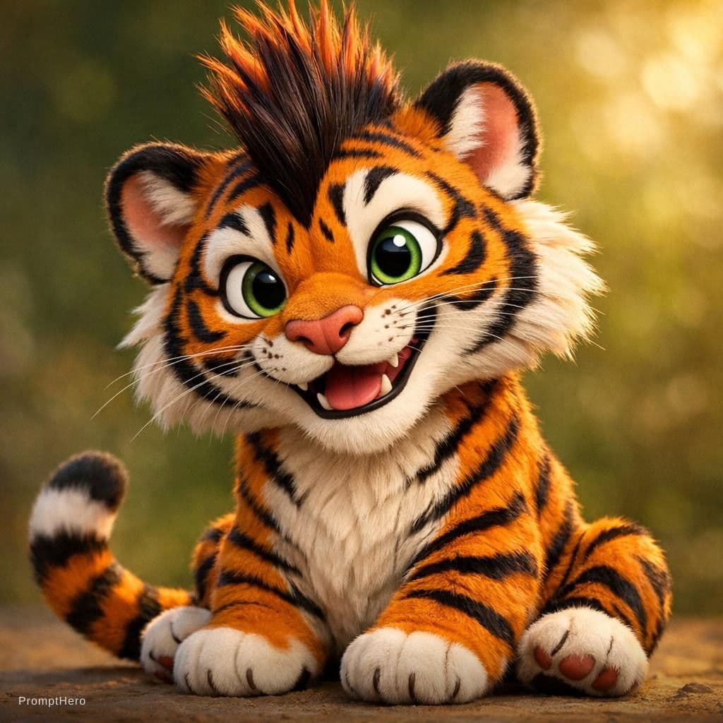 AI generated: Create a ultra high resolution Pixar style 
Quirky Tiger with a Mohawk don't include any jewellery a...
