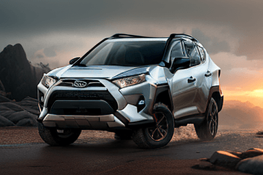 AI generated: Photo of a ultra realistic toyota rav4 de 2021, dramatic light, pale sunrise, cinematic lighting, ba...