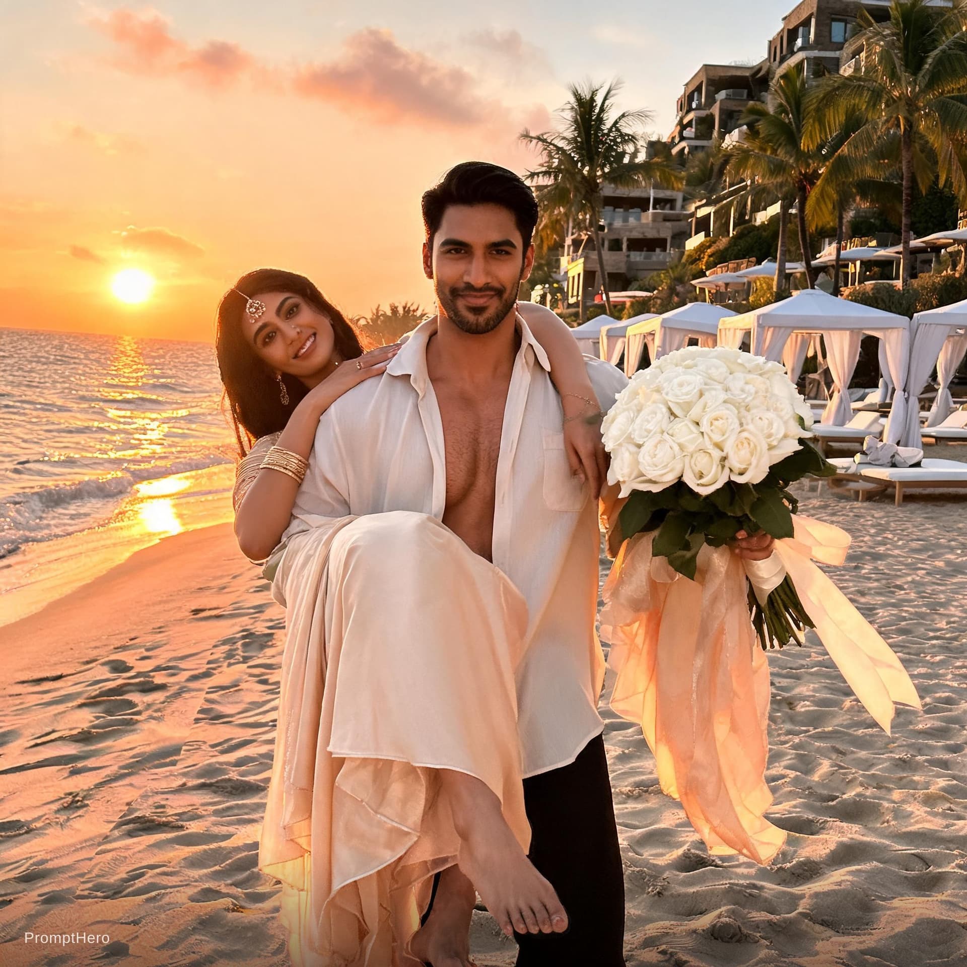 AI generated: {a cinematic|an editorial|a breathtaking} {full-body|wide-angle|close-up} shot of a {glamorous|radia...