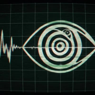 AI generated video: “A looping oscilloscope-style animation featuring a central spiral-eye symbol pulsing in sync with a...