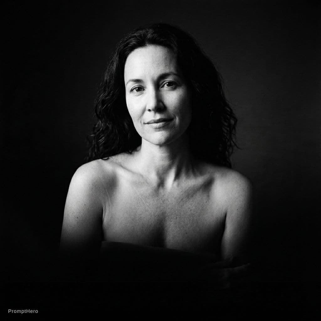 AI generated: Woman seen from the front, sensually posing without clothes.
