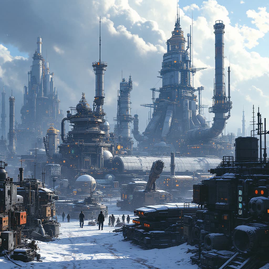AI generated: Cyberpunk city in the style of Vincent Di Fate, sci-fi illustration with a detailed and intricate de...