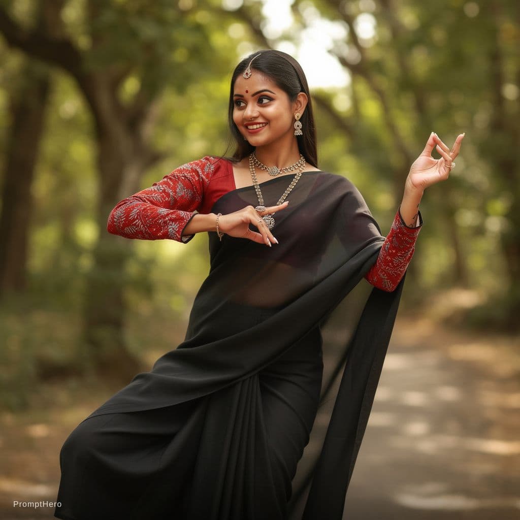 AI generated: Girl Removing Dress Saree Stomach Navel Belly Button Dance       