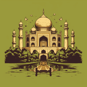 AI generated: Tshirt illustration, Indian-themed Taj Mahal, hd, Walt Disney Animation Studios, Leo Putz, svg, vect...