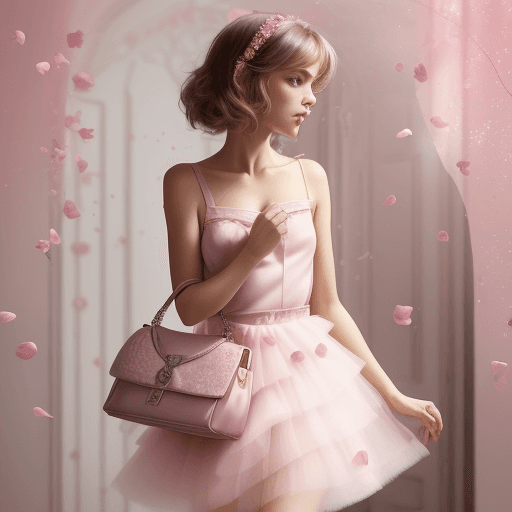 AI generated:  A feminine handbag petit and rose petals scattered around, a very thin tulle fluttering softly in t...