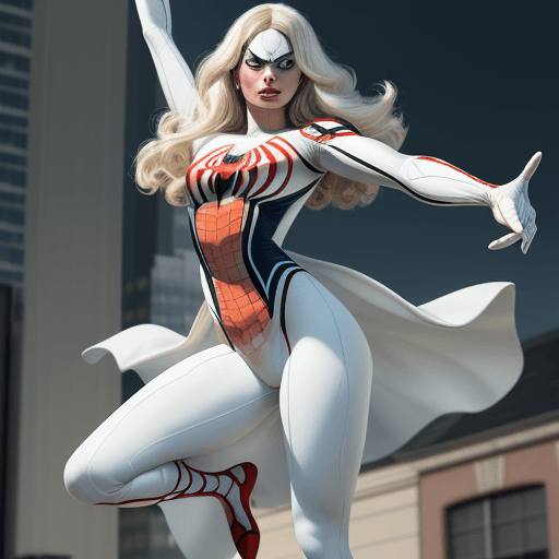 AI generated: Margot Robbie (Masterpiece, 4k resolution, ultra-realistic, very detailed), (White superhero theme, ...