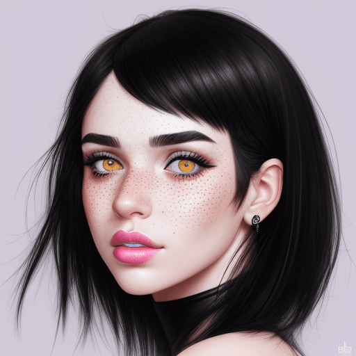 AI generated: Generate a hyper-realistic portrait of a beautiful white girl with neon black hair, light freckles, ...