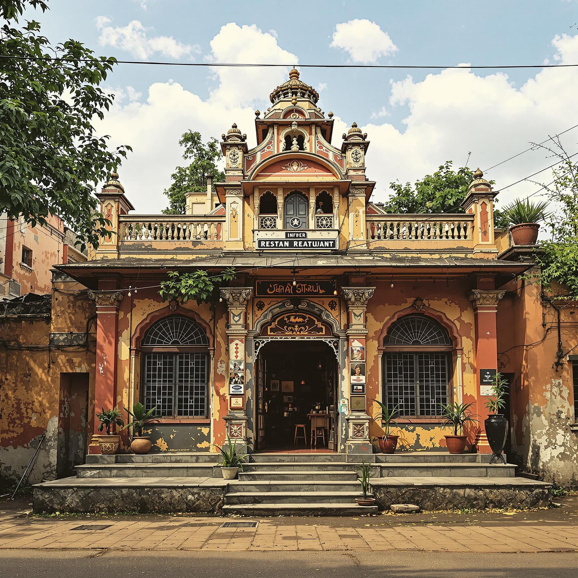 AI generated: photo of old Indian restaurant from outside view, highly detailed picture cinematic realistic
