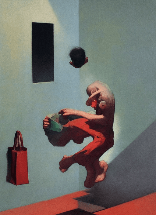 AI generated: boy playing soccer with a paper bag over the head edward hopper and james gilleard, zdzislaw beksins...
