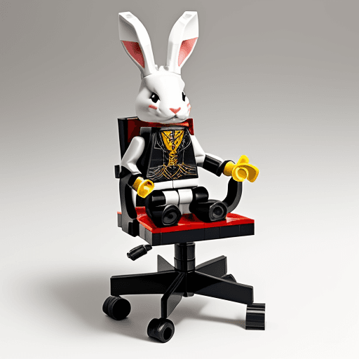AI generated: a rabite sit on chair all parts will be created by lego full body