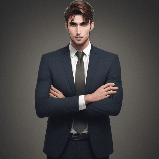 AI generated: handsome  man with attractuve face standing with crossed hands 