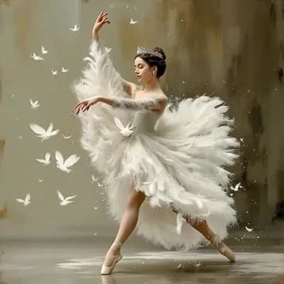 AI generated video: Uma bailarina elegante inspirada em Anna Pavlova dançando 'O Lago dos Cisnes', com uma roupa branca ...