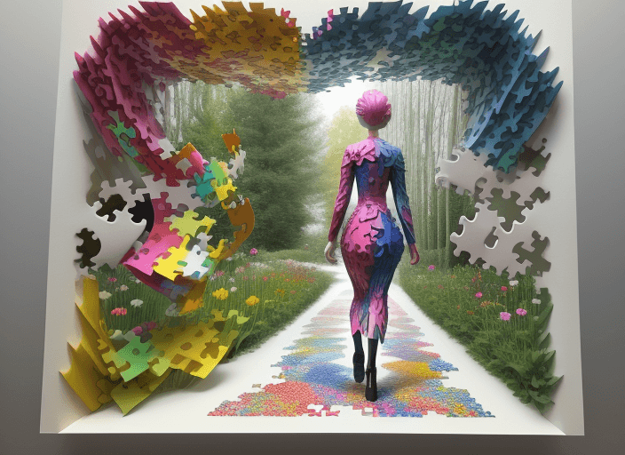 AI generated: Abstract Orphism, papercut, colorfull, nature, nordic, hyper realistic, 3d, breaking up into puzzle ...