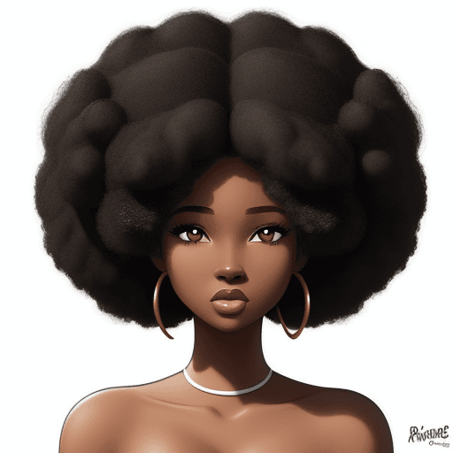 AI generated: a simple cartoon of a beautiful ebony black african 18 year old woman with afro hair, white backgrou...
