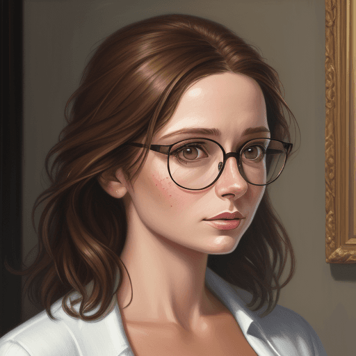 AI generated: a painting of a woman with brown hair, modern glasses, a photorealistic painting by Alison Debenham,...