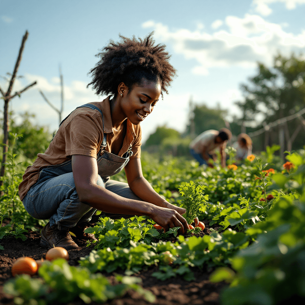 AI generated: Ultra realistic black woman pick vegetables in a garden