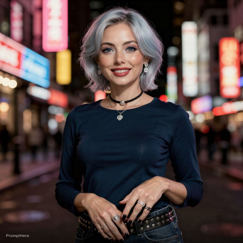 AI generated: solo, 1girl, silver blue hair, light blue eyes, huge breasts, looking at viewer, short hair, dark bl...