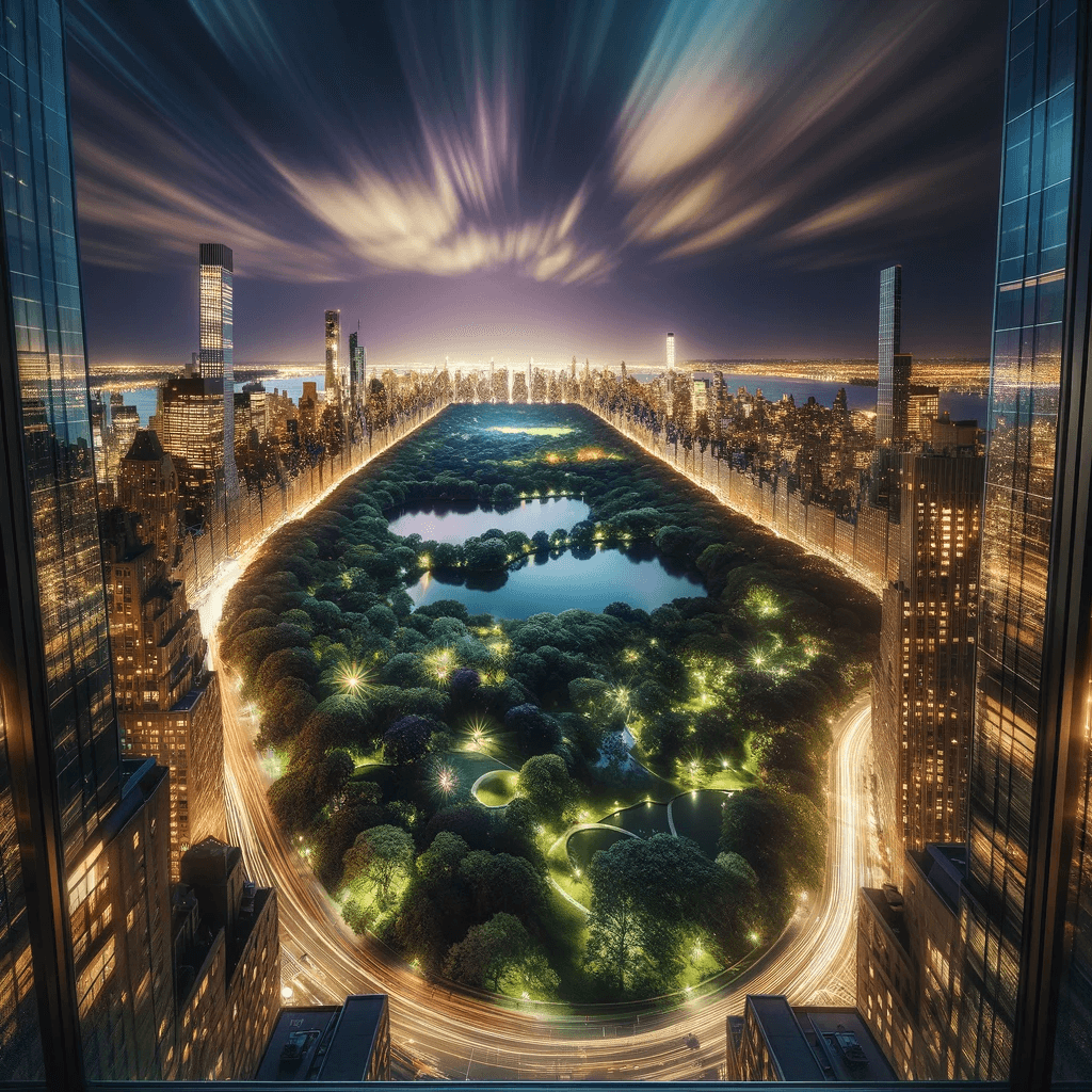 AI generated: A photograph of a breathtaking view from a skyscraper window overlooking Central Park in New York Ci...