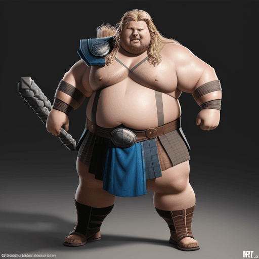AI generated: a fat Thor from Marvel, realistic, full body, HD --ar 2-3