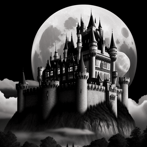 AI generated: This background depicts a large castle in the Gothic style, a large moon behind the castle, clouds, ...