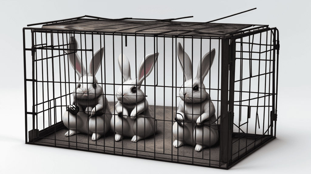 AI generated: Sad rabbits imprisoned Secret laboratory