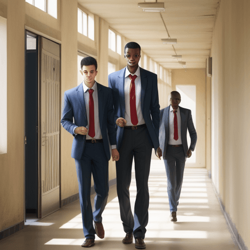 AI generated: charachter men in managa style in school corridor


