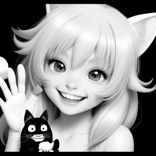 AI generated: Pets, cartoons, anime, cute, big smile,{{{{{{black and white style}}}}}}