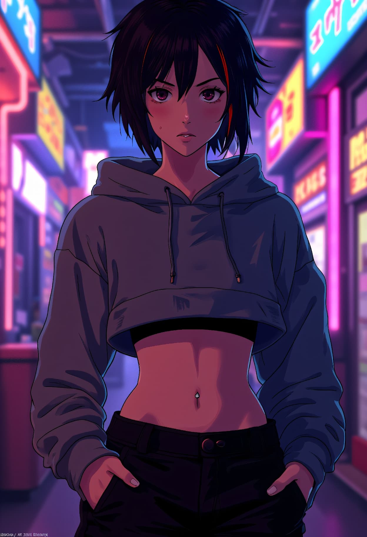 AI generated: 24 year young niji anime asian girl, very sultry look, so hot girl, beautiful charismatic girl, so h...