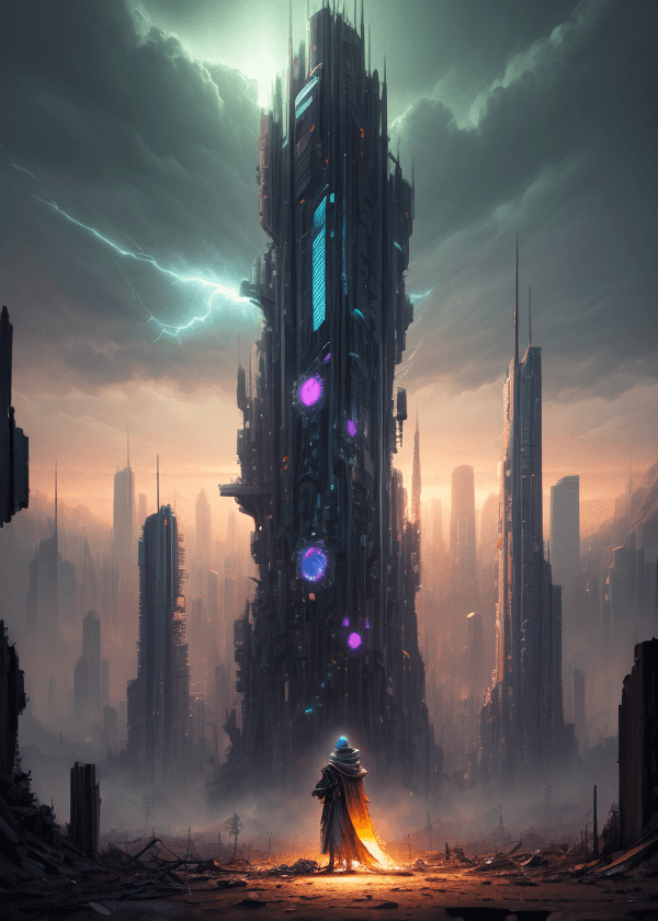 AI generated: (best quality, 8k, masterpiece:1. 2), close up, sharp focus, Techno Mage After the Apocalypse, necro...