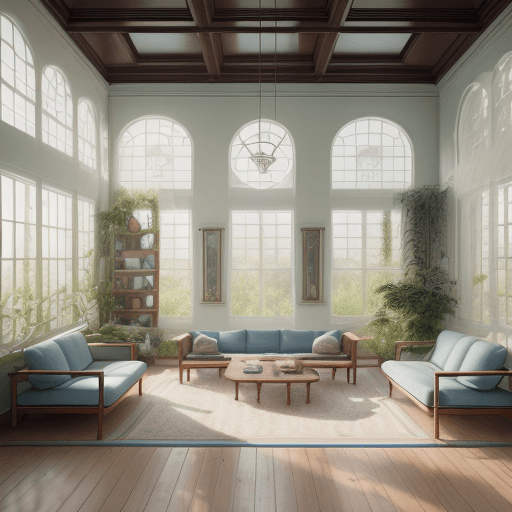 AI generated: High resolution photography interior design, dreamy sunken living room conversation pit, wooden floo...