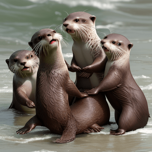 AI generated: a group of otter, fighting for food
