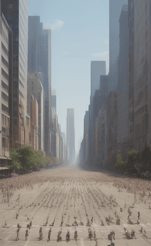 AI generated: City, summer, hot, too many people, without cars, too much water