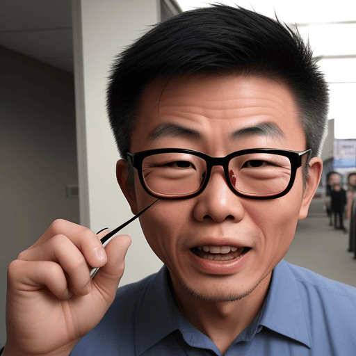 AI generated: asian guy around 45 yr pysco, glasses, (the lens should be small and round you can see the eyes but ...