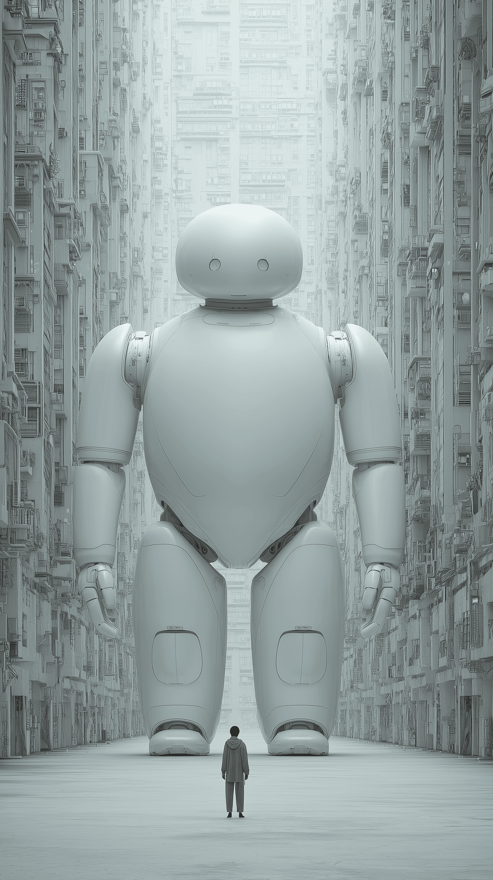 AI generated: futuristic conceptual photography, precisely balanced wide composition with vast negative space, hig...