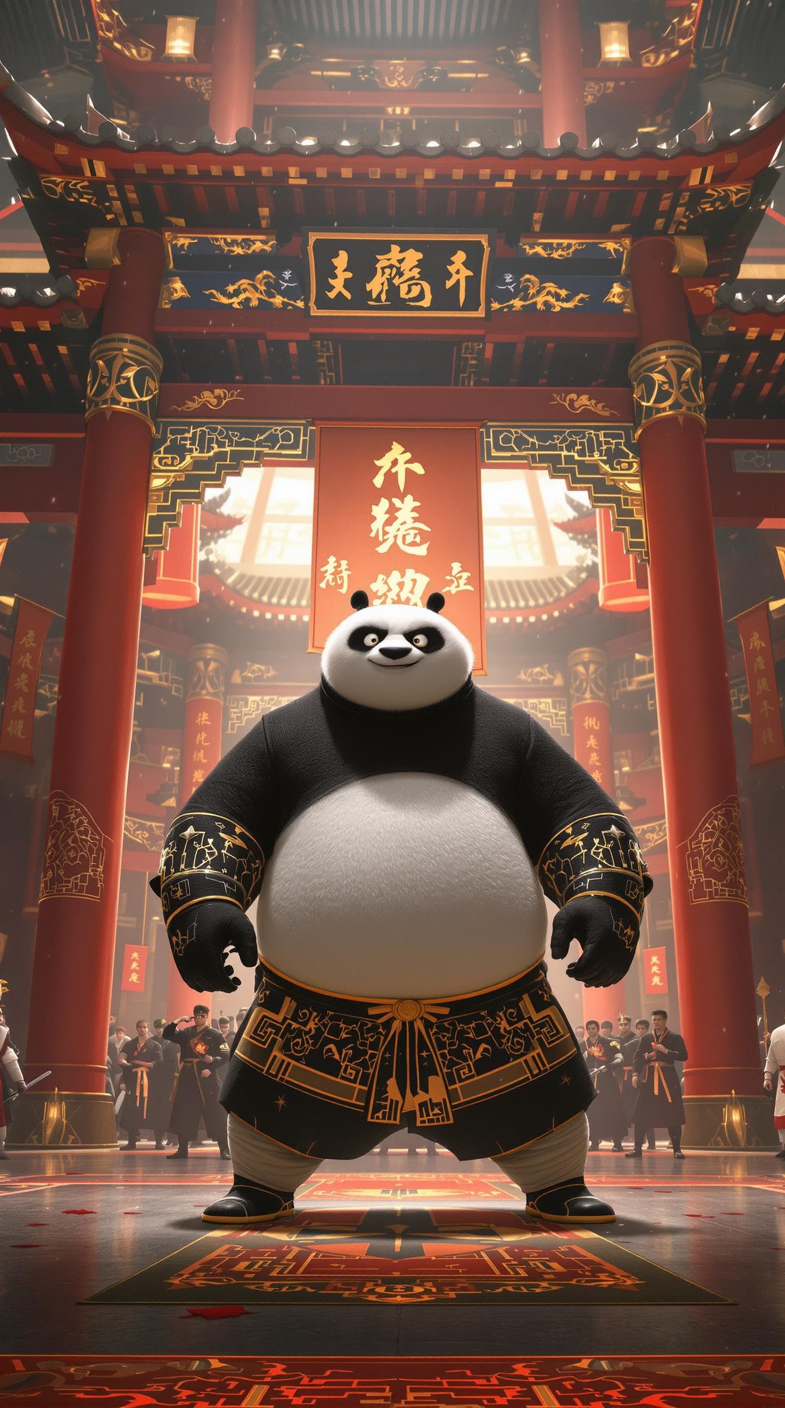 AI generated: A hyper-realistic image of a martial arts tournament arena inspired by Kung Fu Panda; traditional Ch...