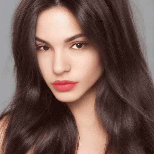 AI generated: has long, dark hair, which is often loose or slightly wavy. She has expressive brown eyes and full l...