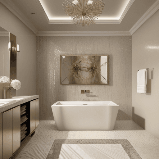 AI generated: Generate a stunning 4K image of a modern luxury bathroom that showcases spaciousness, opulence, and ...