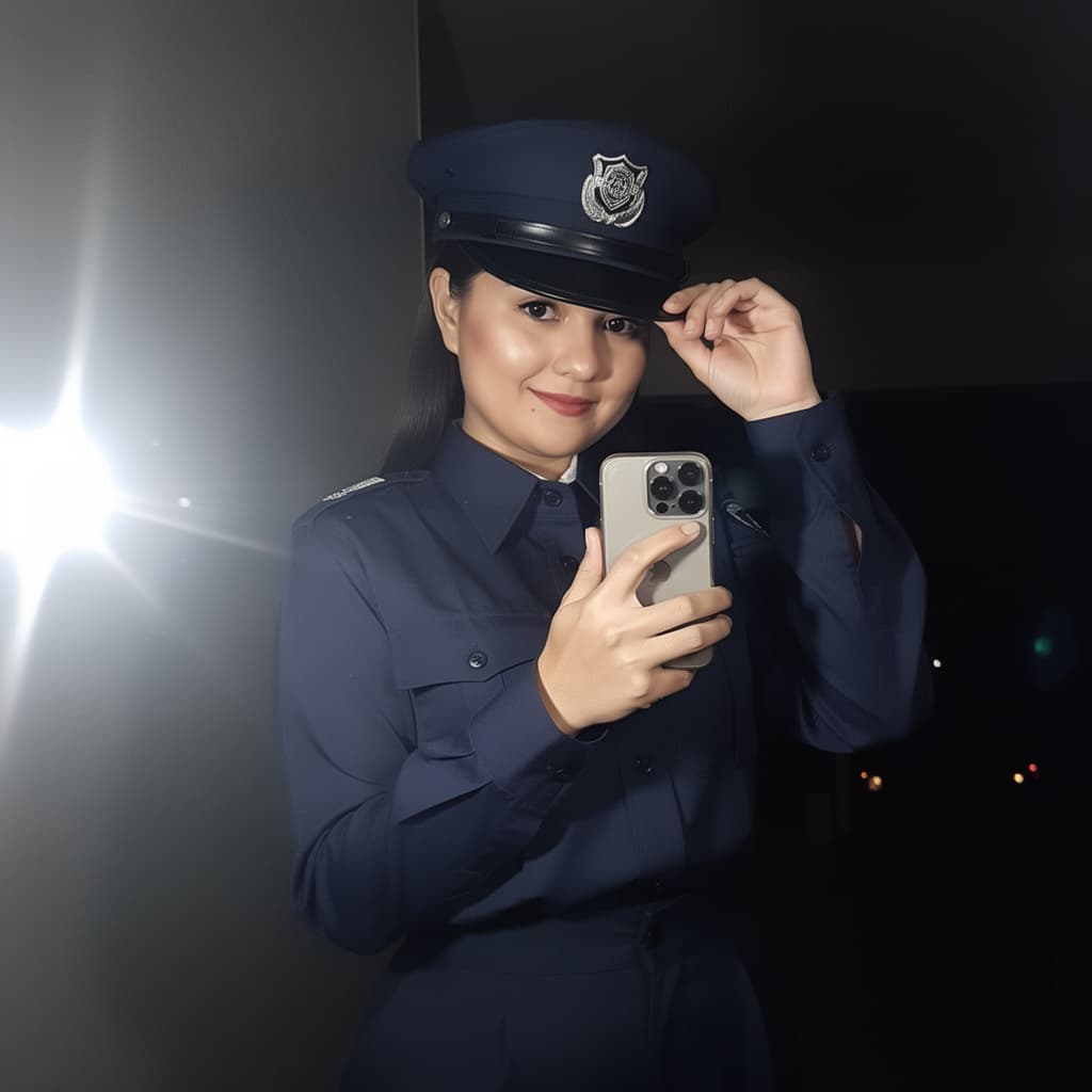 AI generated: The image is a vertical, high-quality photograph of a beautiful woman taking a mirror selfie. She is...