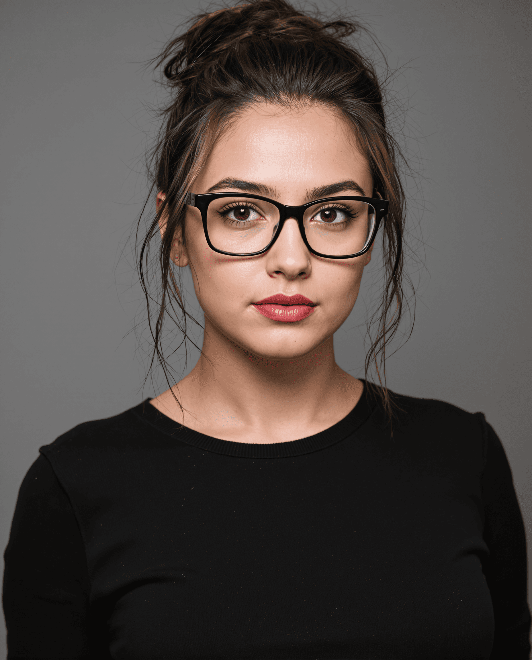 AI generated: **"A hyper-realistic, ultra-detailed upper-body portrait of a 22-year-old young brunette woman with ...